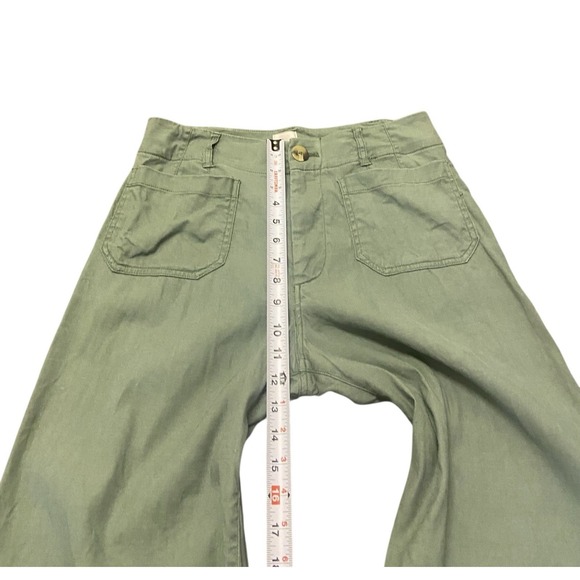 Maeve Anthropologie The Colette Wide Leg Pants Green Linen Blend High Rise 28 - Picture 5 of 8